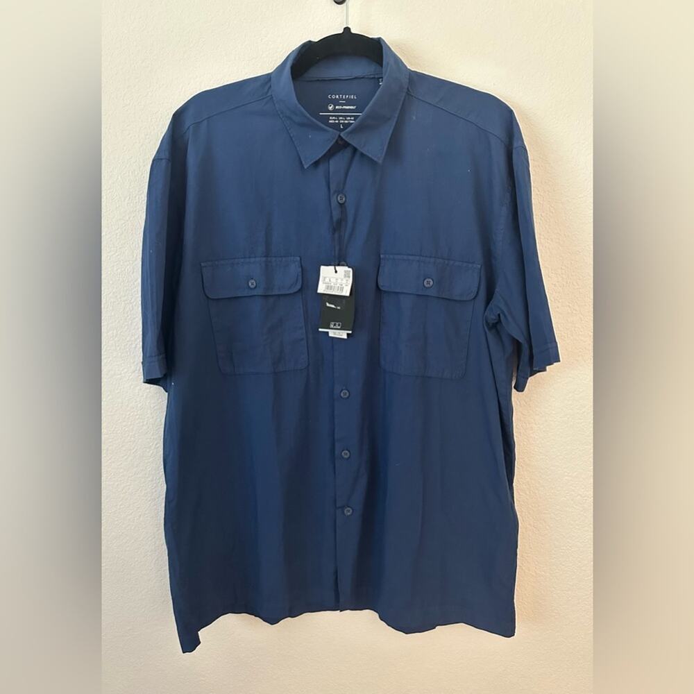 NWT Cortefiel  Men's Blue Short Sleeve Shirt
